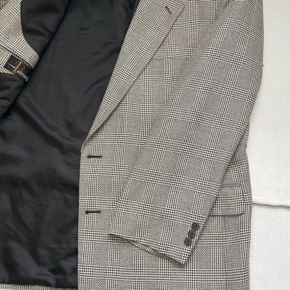 Petrocelli Brown/Beige‎ TWEED Mens HOUNDSTOOTH silk wool sport coat - XXL, 48 - Picture 8 of 11